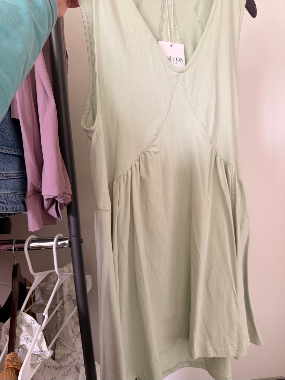 Women's Sage Green Sleeveless V-Neck Tunic